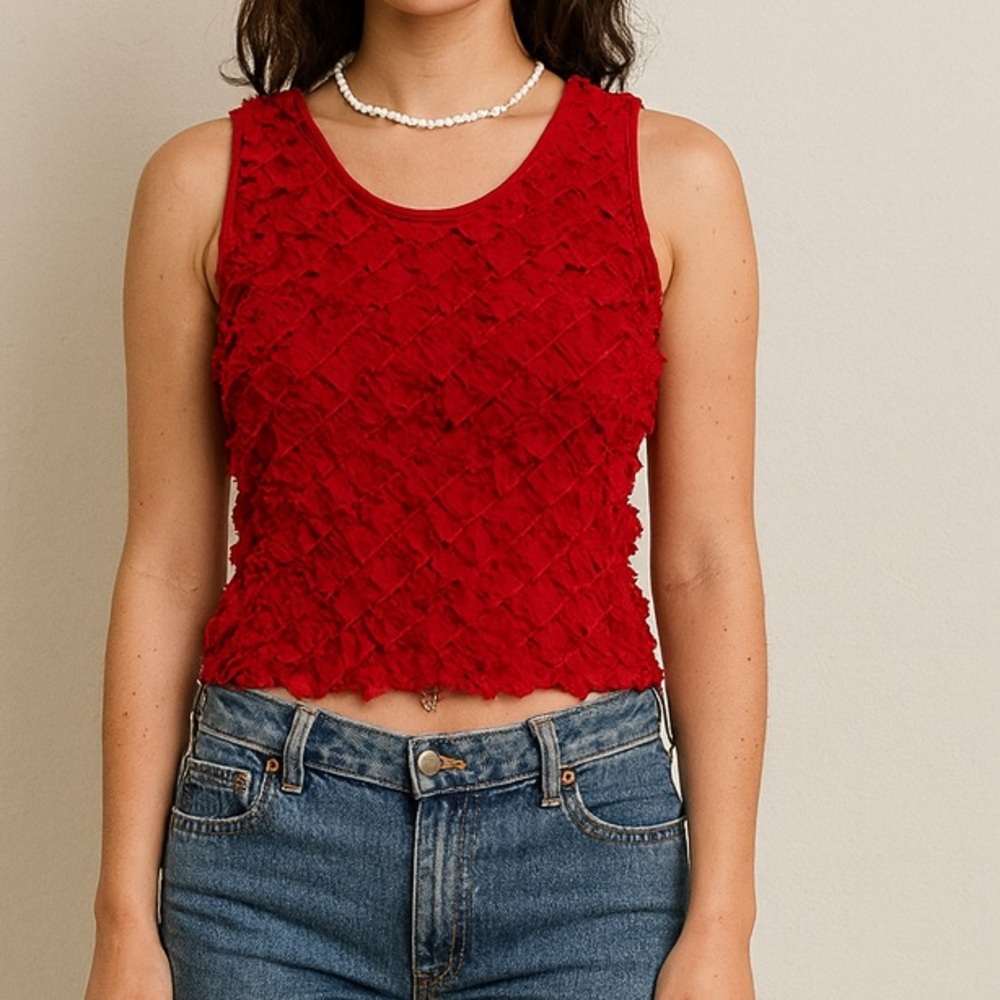 Vtg y2k Red Ruffle Tank‎ Top Size Small Fairy Whimsigoth Vamp